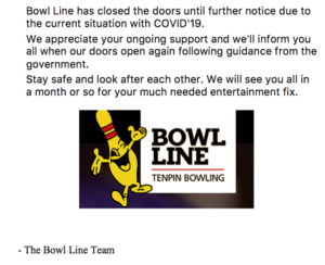 Bowl Line closed until further notice  